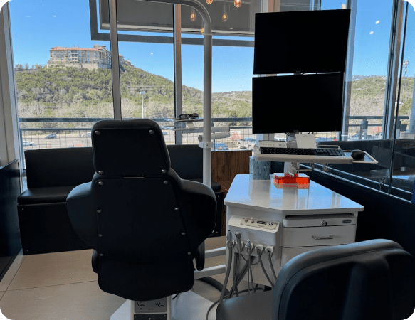 Orthodontic treatment room at Limestone Hills Orthodontics North Austin office in Austin, TX, featuring modern equipment and a comfortable patient chair.